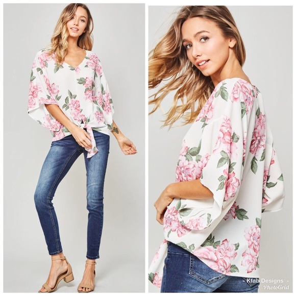 🌸LAST 1! Floral Woven 3 Qtr Sleeve Top! - Picture 5 of 8